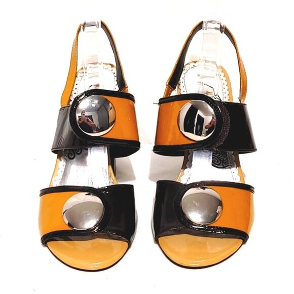 Naughty Monkey Happy Planet Sandals Formal Block Heel Black Tan Women Size 6.5 - Picture 3 of 9